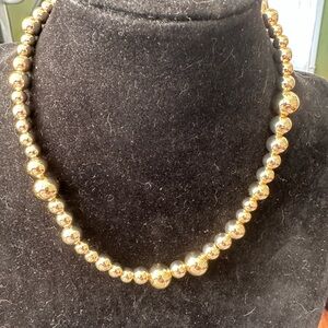 Vintage Gold Tone Beaded Necklace 14" Unisex Fashion Jewelry